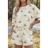 Fall Mallard Duck Print Oversized Tee Drawstring Short Set