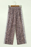 Fall Leopard Print Side Striped Detail Casual Wide Leg Pants