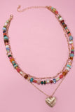 Layered Beaded Heart Charm Necklace