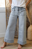 Cuffed Hem Wide Leg Jeans