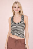 Striped & Solid Button Down Fitted Knit Tank Top
