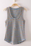 Striped & Solid Button Down Fitted Knit Tank Top