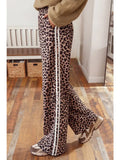 Fall Leopard Print Side Striped Detail Casual Wide Leg Pants