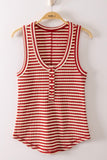 Striped & Solid Button Down Fitted Knit Tank Top