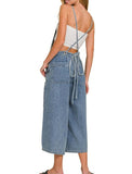 Denim Medium Washed Wide Leg Overalls