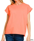 Round Neck Folded Short Sleeve T-shirt