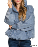 Fleece Washed Drawstring Half Zip Hoodie
