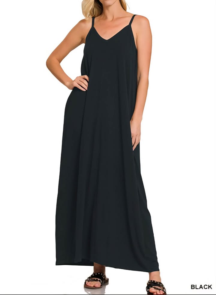 V-neck Cami Maxi Dress With Side Pockets
