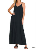 V-neck Cami Maxi Dress With Side Pockets