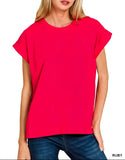 Round Neck Folded Short Sleeve T-shirt