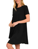 Short Sleeve Round Hem A-line Dress With Side Pockets