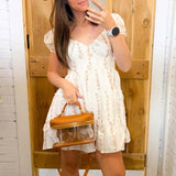 Stripe Floral Puff Sleeve Tiered Mini Dress