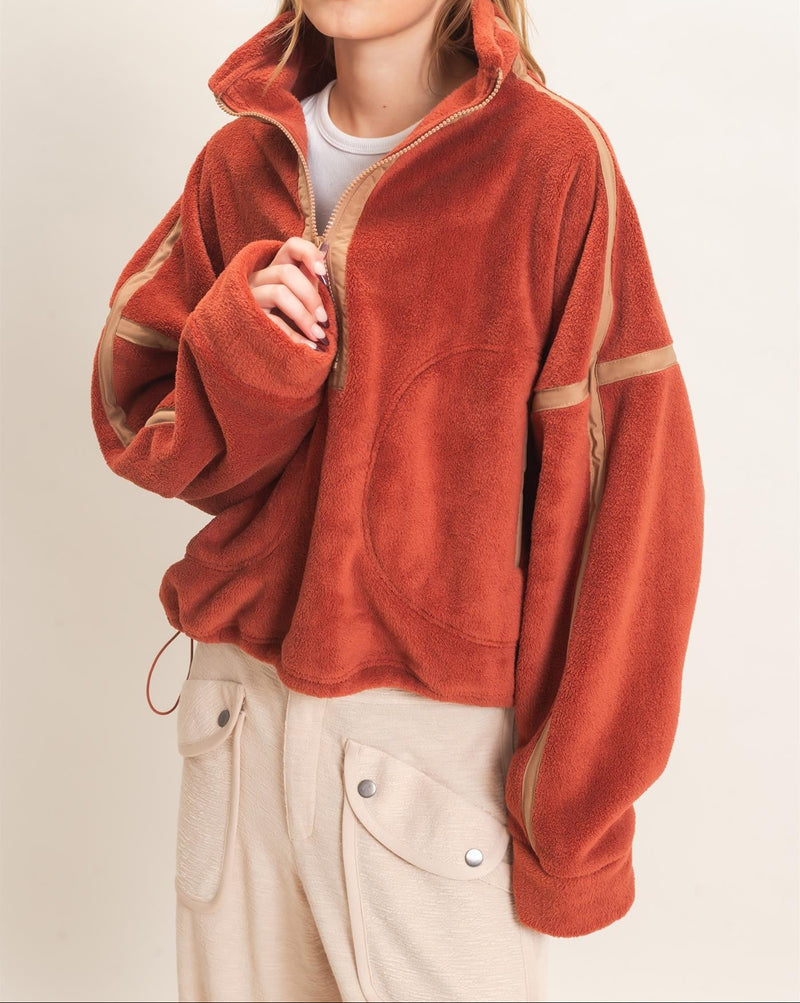 Contrast Trim Half-zip Fleece Pullover