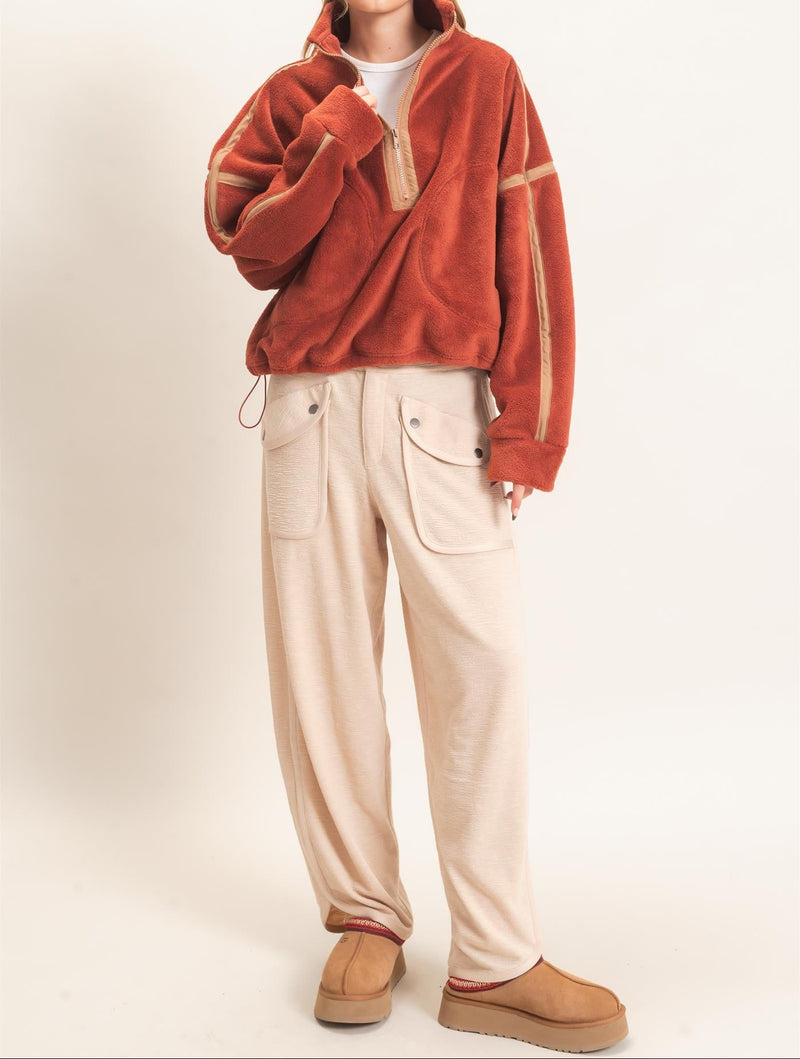 Contrast Trim Half-zip Fleece Pullover