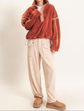 Contrast Trim Half-zip Fleece Pullover