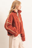 Contrast Trim Half-zip Fleece Pullover