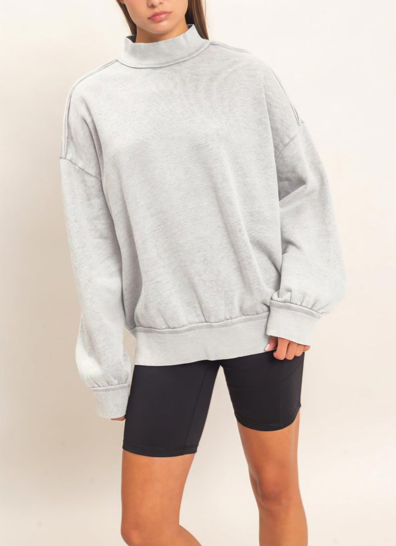 Acid Washed Mock Neck Sweatshirt