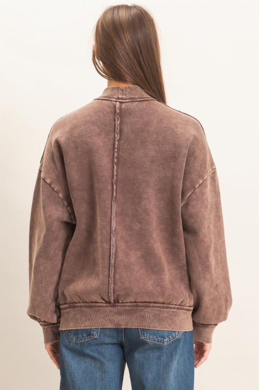 Acid Washed Mock Neck Sweatshirt